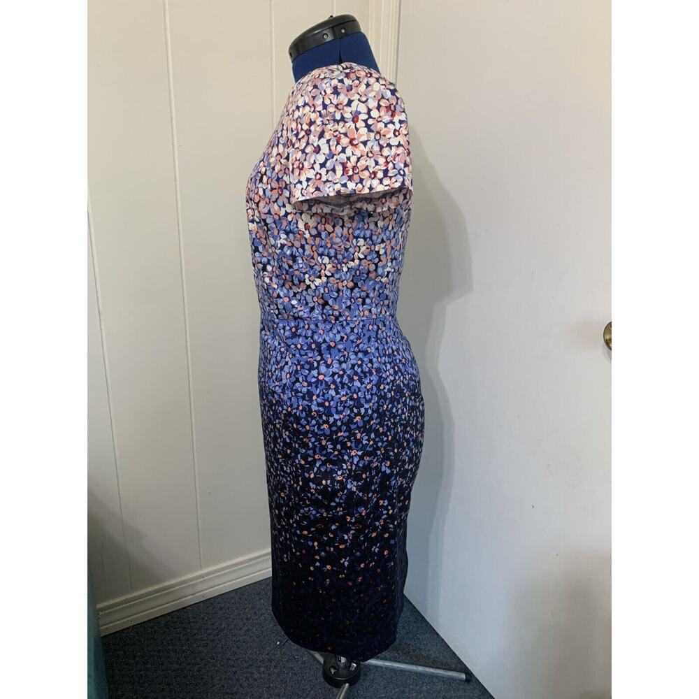 Talbots Sheath Dress Size 8 Ditzy Floral Pink to Navy Ombre Cap Sleeve Wedding - Picture 2 of 10